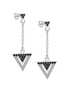 LeCalla 925 Sterling Silver Rhodium-Plated Cubic Zirconia Studded Drop Earrings