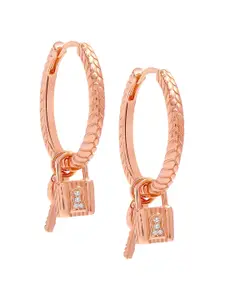 LeCalla 925 Sterling Silver Rose Gold-Plated 14 K Cubic Zirconia Studded Hoop Earrings