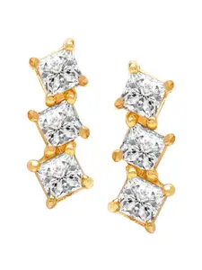 LeCalla 925 Sterling Silver Gold Plated Contemporary 14k CZ Studded Stud Earrings