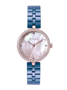Titan Women Purple Mother of Pearl Ceramic Bracelet Style Analogue Watch 95215KC03-Pink