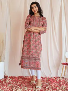Libas Ethnic Motifs Printed Keyhole Neck Crepe Straight Kurta