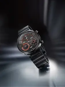 Fastrack Gambit Micromotor Black Dial Black Metal Strap Analog Watch for Men 3309NM01