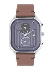 Fastrack Men Slay Day-Date Leather Straps Analogue Watch 3270SL04