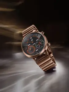 Fastrack Gambit Micromotor Black Dial Brown Metal Strap Analog Watch for Men 3309QM02