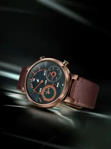 Fastrack Gambit Micromotor Green Dial Brown Leather Strap Analog Watch for Men 3309QL01