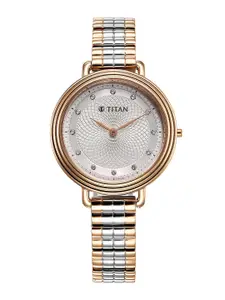 Titan Women Embellished Bracelet Style Straps Analogue Watch 95244KM01