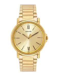 Sonata Men Essen Golden Analogue Watch 77083YM05