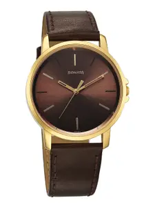 Sonata Men Leather Straps Analogue Watch 77083YL05