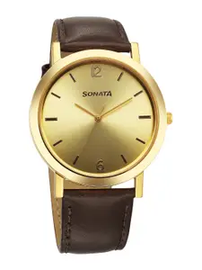 Sonata Men Leather Straps Analogue Watch 77108YL03