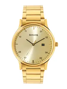 Sonata Men Stainless Steel Dial & Bracelet Style Straps Analogue Watch 77105YM03