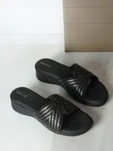 DressBerry Black Embellished Wedge Heels