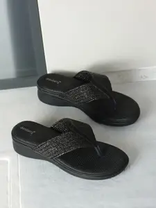 DressBerry Black Textured Open Toe Comfort Heels