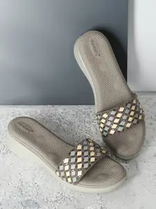 DressBerry Grey Pink Embellished Comfort Heels