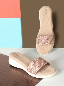 DressBerry Pink Textured Open Toe Comfort Heels