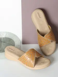 DressBerry Beige Embellished Open Toe Comfort Heels