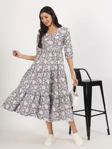 KALINI Floral Printed A-Line Midi Dress