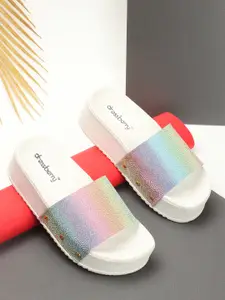 DressBerry White Textured Open Toe Flatform Heels