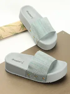 DressBerry Grey Textured Open Toe Flatform Heels