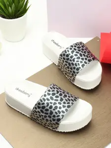 DressBerry White Printed Open Toe Flatform Heels