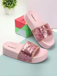 DressBerry Pink Embellished Open Toe Flatform Heels