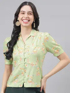 Latin Quarters Floral Printed Puff Sleeve Shirt Style Top