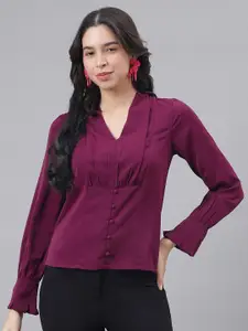 Latin Quarters V-Neck Cuffed Sleeves Top