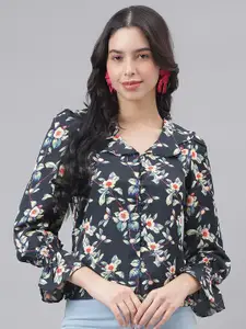 Latin Quarters Floral Printed Crop Shirt Style Top