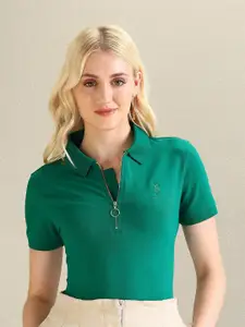 U.S. Polo Assn. Women Zipper Placket Polo Collar Casual T-shirt