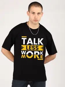 CHKOKKO Typography Print Round Neck Short Sleeves Cotton Oversized T-shirt