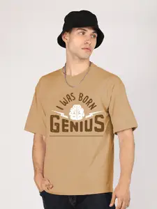 CHKOKKO Typography Print Round Neck Short Sleeves Cotton Oversized T-shirt