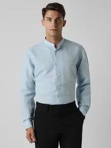 Van Heusen Checked Mandarin Collar Linen Cotton Formal Shirt