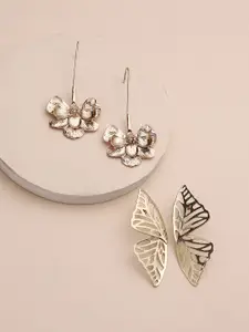 SOHI Set Of 2 Gold-Plated Contemporary Drop Earrings