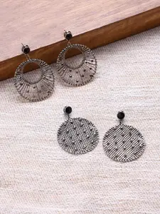 SOHI Set Of 2 Silver-Plated Contemporary Drop Earrings