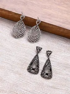 SOHI Set of 2 Gold-Plated Stones Studded Teardrop Shaped Drop Earrings