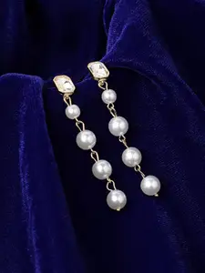 SOHI Gold-Plated Contemporary Drop Earrings