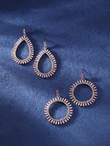 SOHI Set Of 2 Silver-Plated Stone Studded Drop Earrings