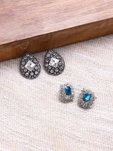 SOHI Set Of 2 Silver-Plated Contemporary Studs Earrings