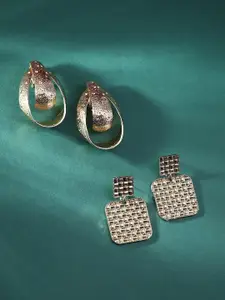 SOHI Set Of 2 Gold-Plated Contemporary Studs Earrings