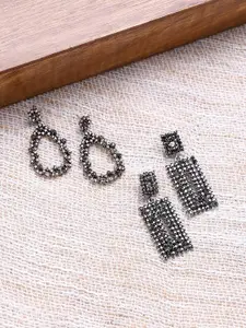 SOHI Set Of 2 Silver-Plated Contemporary Drop Earrings