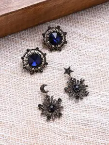 SOHI Set Of 2 Gold-Plated Contemporary Studs Earrings