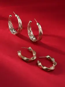 SOHI Set Of 2 Gold-Plated Contemporary Hoop Earrings
