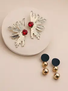 SOHI Set Of 2 Gold Plated Contemporary Drop Earrings