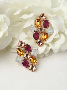 SOHI Gold-Plated Contemporary Stone Detailed Studs Earrings