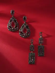 SOHI Set Of 2 Gold-Plated Contemporary Drop Earrings