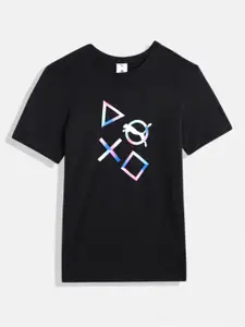 Puma x Playstation Boys Geometric & Brand Logo Print Youth Pure Cotton T-shirt