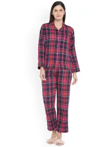 shopbloom Lapel Collar Checked Pure Cotton Night Suit