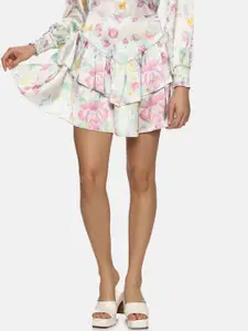 ISU Floral Printed Ruffled Mini Flared Skirt