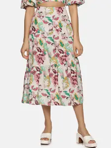 ISU Floral Printed Midi Tiered Skirt