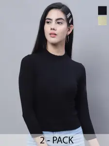 FBAR Pack Of 2 High Neck Bio Wash Cotton Fitted Tops