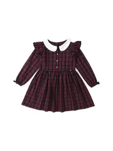 Allen Solly Junior Girls Checked Peter Pan Collar Gathered Cotton Fit & Flare Dress